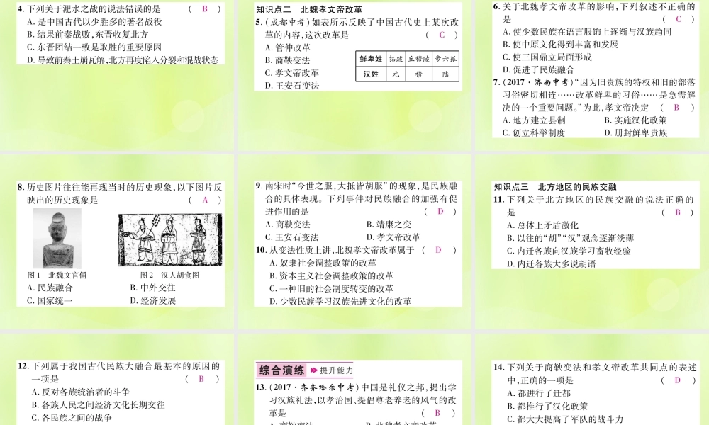 七年级历史上册 第4单元 三国两晋南北朝时期：政权分立与民族交融 第19课 北魏政治和北方民族大交融课件 新人教版 课件