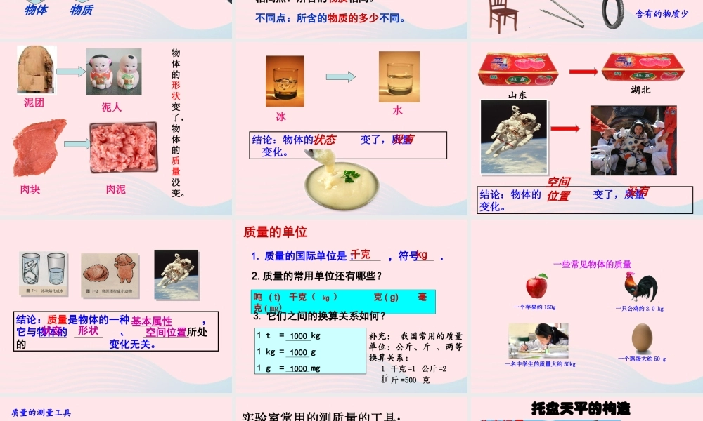 中考物理一轮复习 第五章 质量与密度考点梳理课件 沪科版 课件