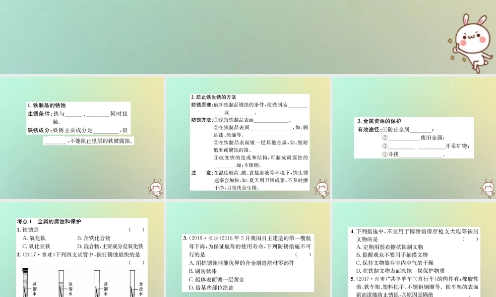 九年级化学下册 第八单元 金属和金属材料 课题3 金属资源的利用和保护 第2课时 金属资源的保护习题课件 (新版)新人教版 课件