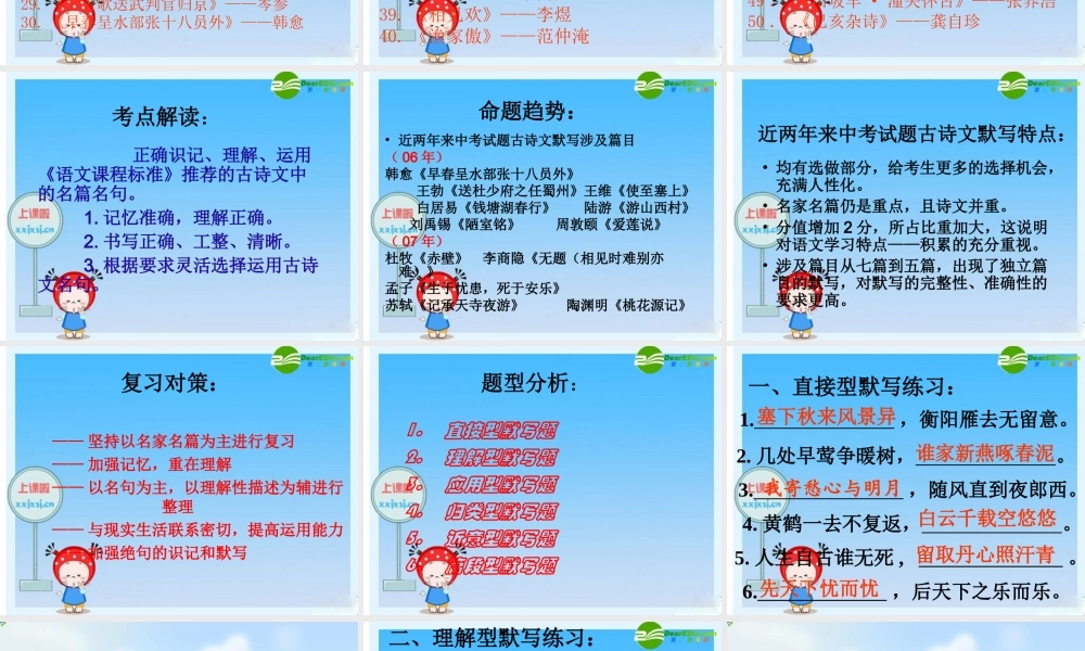 中考语文复习课件 古诗文积累 课件