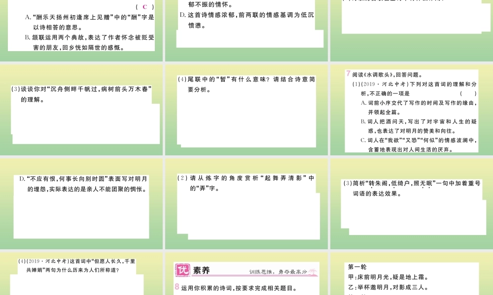 (河北专版)九年级语文上册 第三单元 13 诗词三首作业课件 新人教版 课件