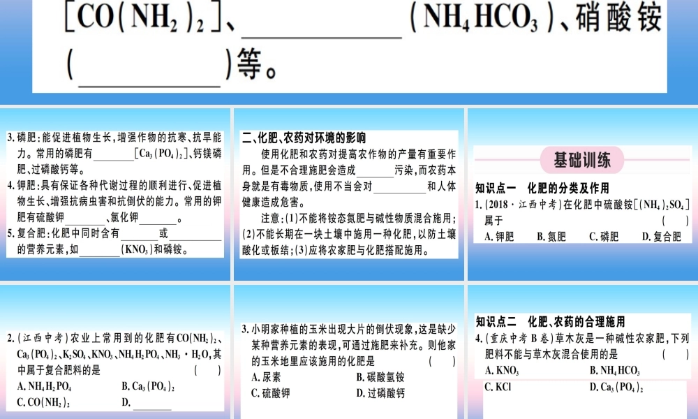 九年级化学下册 第十一单元 盐 化肥 第1课时 化学肥料习题课件 (新版)新人教版 课件