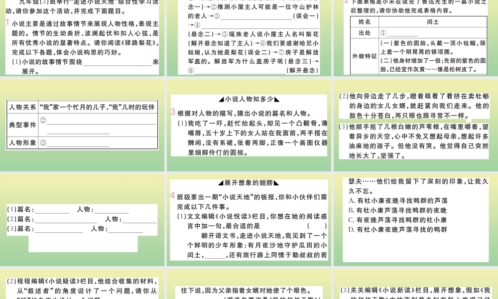 (黄冈专版)九年级语文上册 第四单元 综合性学习：走进小说天地作业课件 新人教版 课件