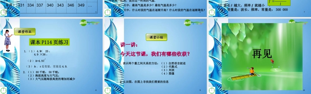 七年级数学上册 5.4.2生活中的常量与变(图像表格的信息读取)课件 青岛版 课件