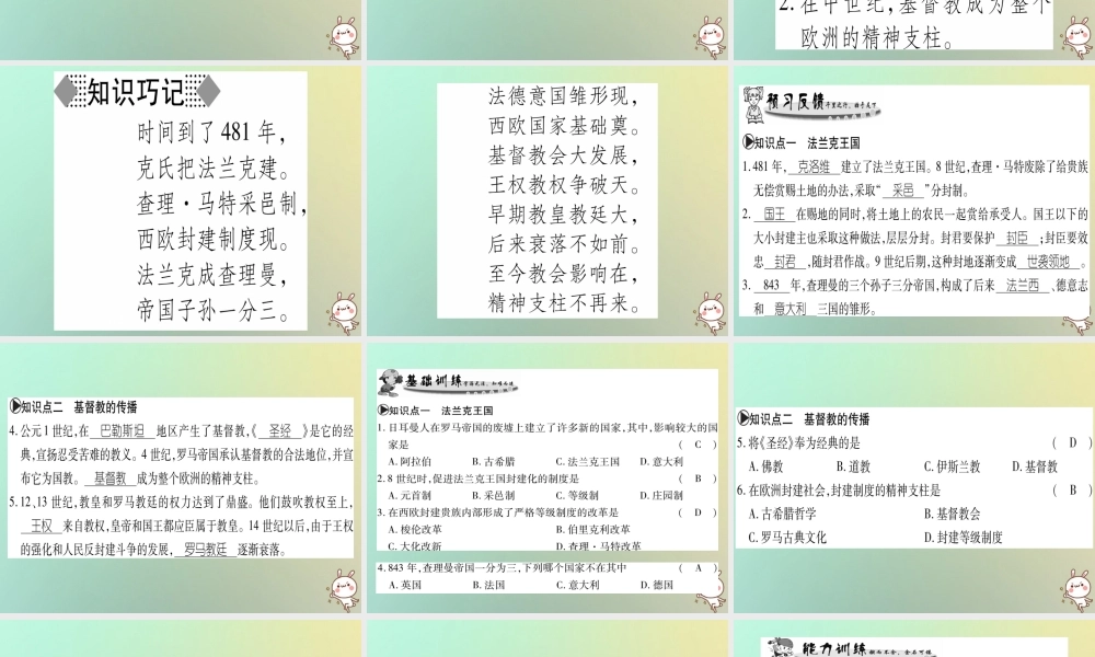 九年级历史上册 第2单元 中古时期的欧洲和亚洲 第6课 西欧封建国家课件 中华书局版 课件