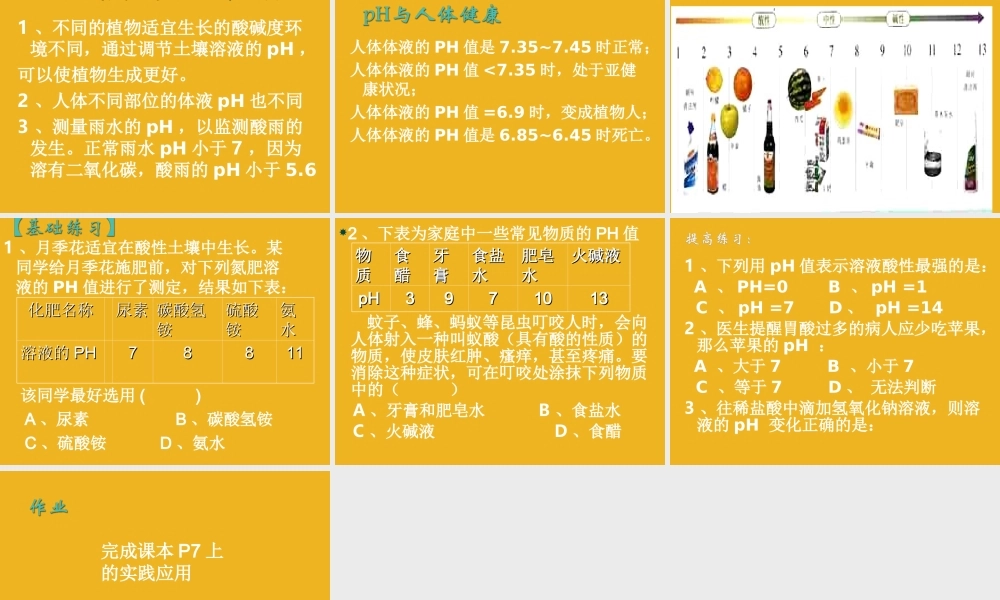 九年级化学下册 单元1酸性溶液和碱性溶液课件