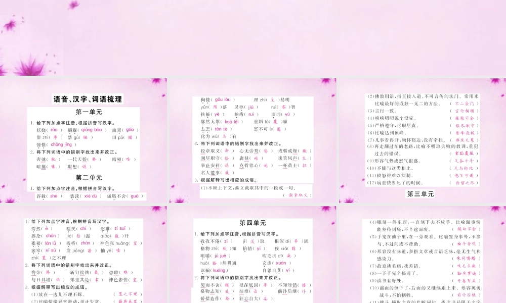 中考语文 第一轮 复习教材 夯基固本 九上 语音、汉字、词语梳理课件 新人教版 课件