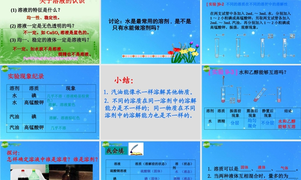 九年级化学下册 第九单元 溶液 课题1 溶液的形成课件 人教新课标版 课件