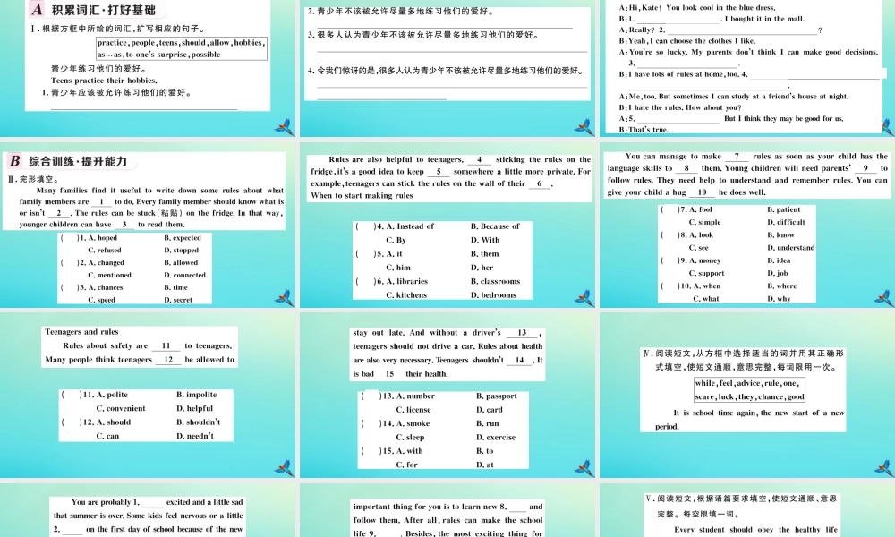 (河南专版)九年级英语全册 Unit 7 Teenagers should be allowed to choose their own clothes(第3课时)习题课件 (新版)人教新目标版 课件