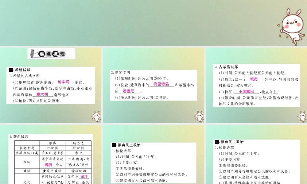 九年级历史上册 第二单元 古代希腊罗马 第4课 古代希腊习题课件 川教版 课件