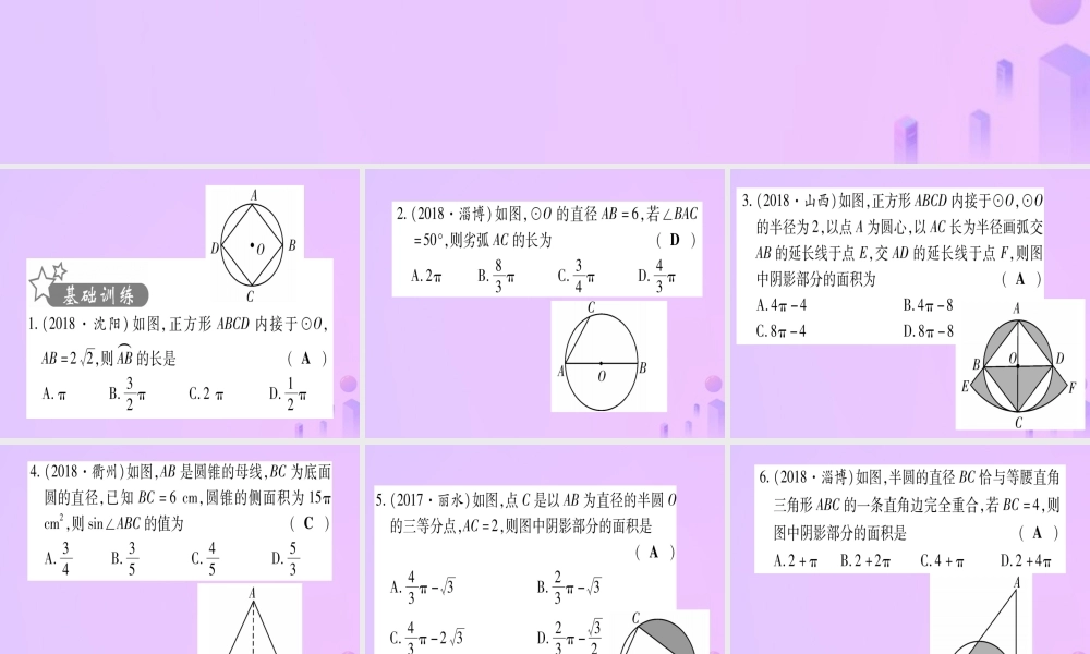 (云南专用)中考数学 第一轮 考点系统复习 第6章 圆 第3节 与圆有关的计算作业课件