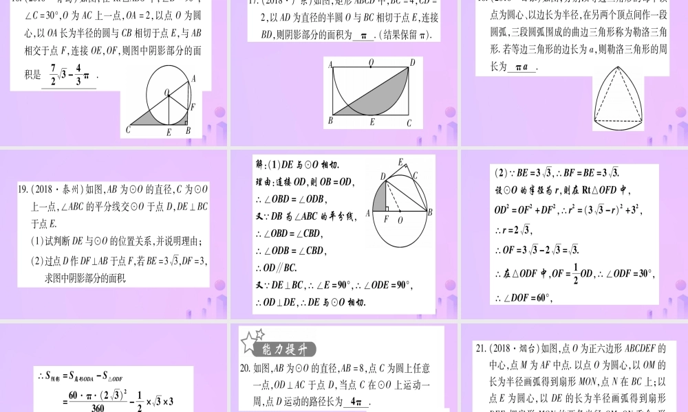 (云南专用)中考数学 第一轮 考点系统复习 第6章 圆 第3节 与圆有关的计算作业课件