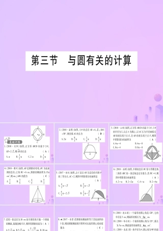 (云南专用)中考数学 第一轮 考点系统复习 第6章 圆 第3节 与圆有关的计算作业课件