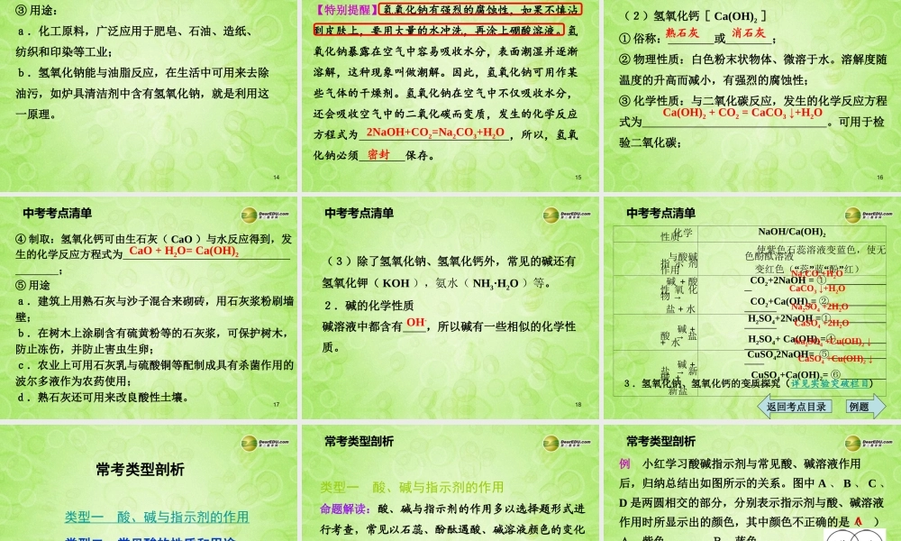 (湖南专用)中考化学总复习 第一部分 第十单元 酸和碱课时1课件(考点清单+13年中考试题) 课件