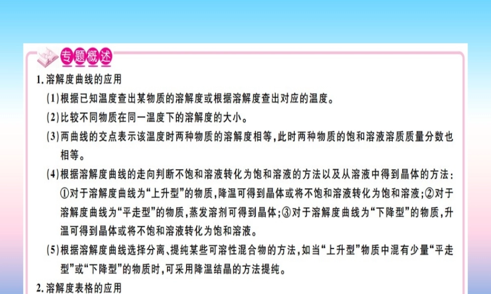 九年级化学下册 专题二 溶解度综合应用习题课件 (新版)新人教版 课件