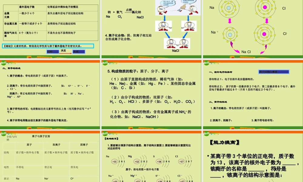 九年级化学 课题3 离子课件 人教新课标版 课件