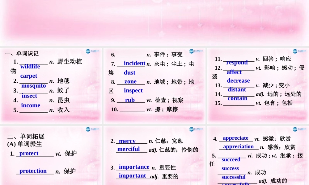 2015高考英语一轮复习 Unit 4 Wildlife Protection课件 新人教版必修2