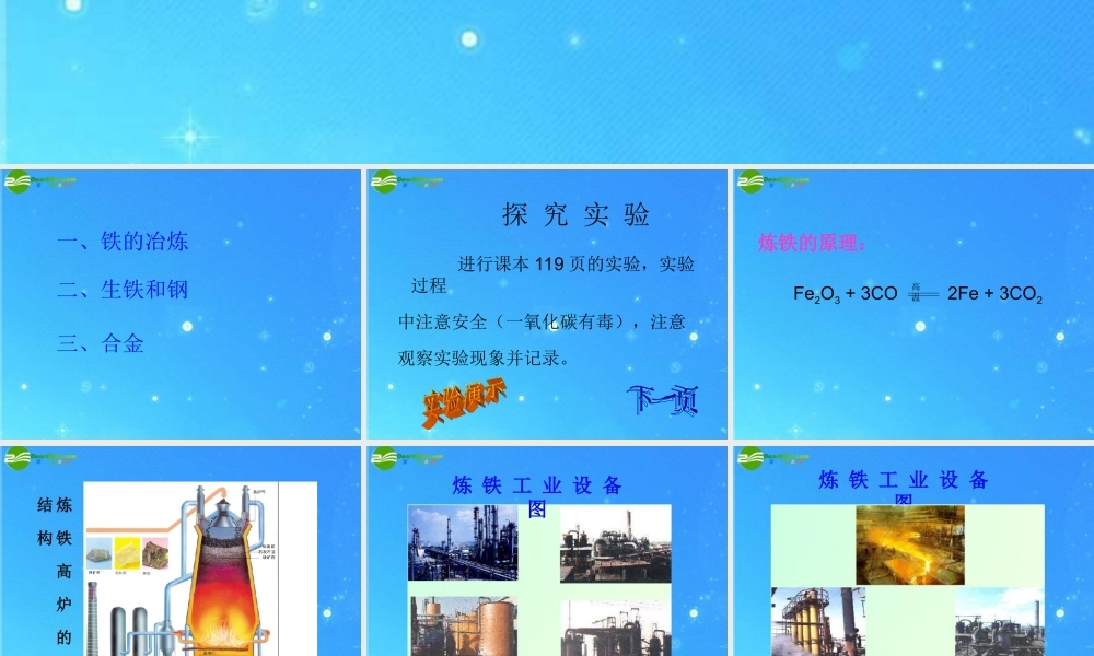 九年级化学 铁的冶炼合金课件(一) 沪教版 课件