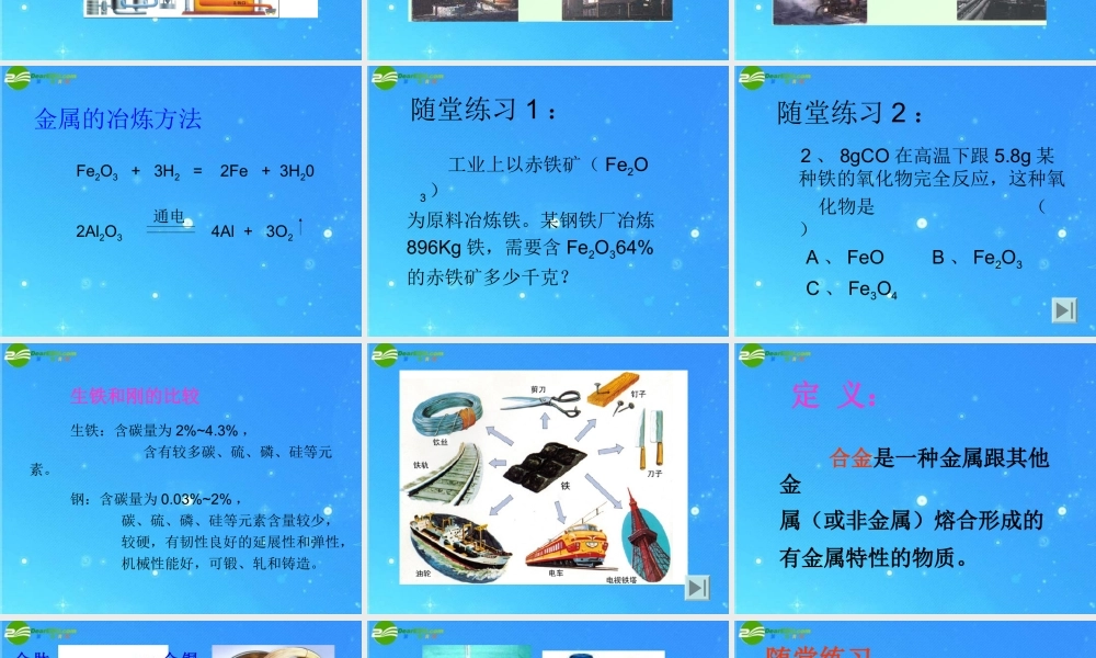 九年级化学 铁的冶炼合金课件(一) 沪教版 课件