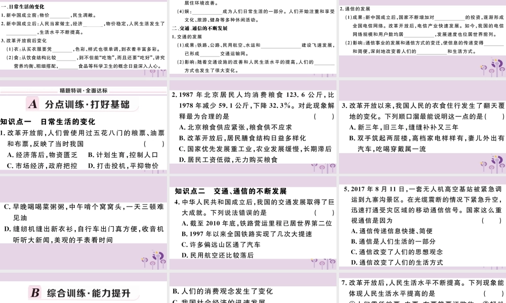 (玉林专版)八年级历史下册 第六单元 科技文化与社会生活 第19课 社会生活的变迁习题课件 新人教版 课件