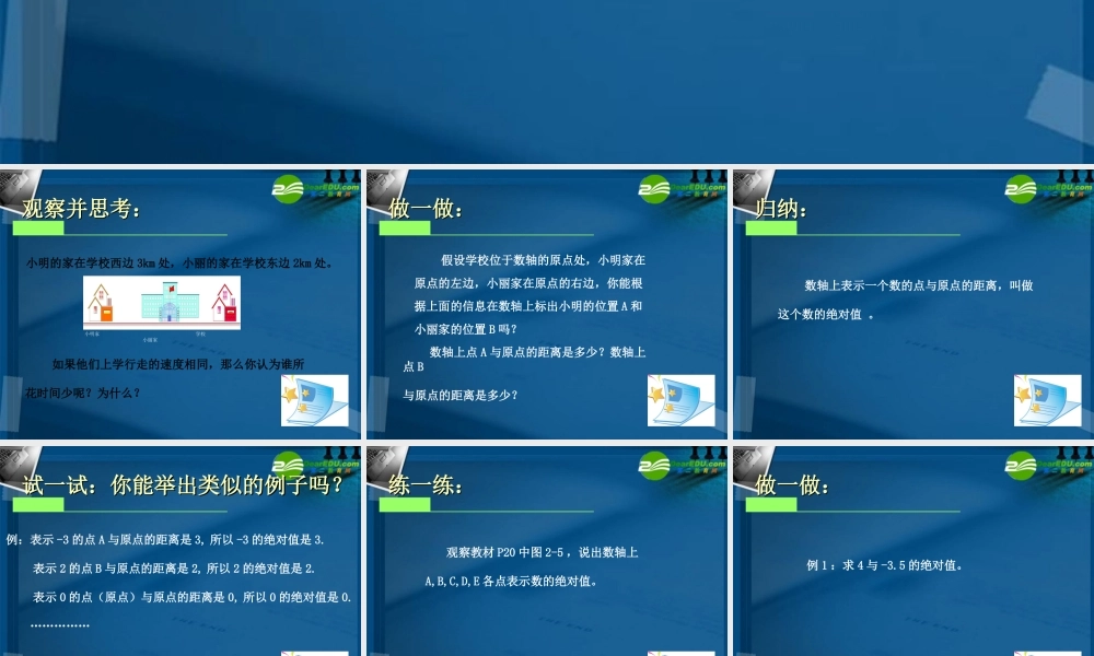 七年级数学上册 2.3绝对值与相反数课件(一) 苏科版 课件
