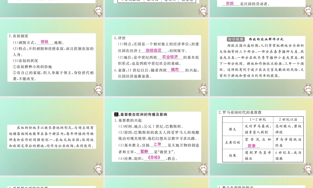 九年级历史上册 第三单元 中世纪的西欧和拜占庭 第7课 法兰克王国与西欧封建制度习题课件 川教版 课件