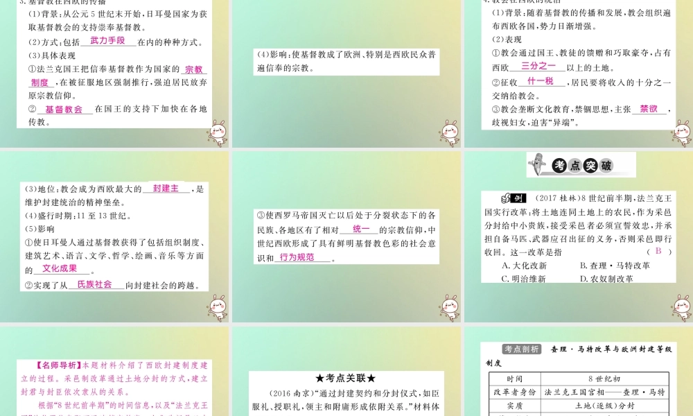 九年级历史上册 第三单元 中世纪的西欧和拜占庭 第7课 法兰克王国与西欧封建制度习题课件 川教版 课件