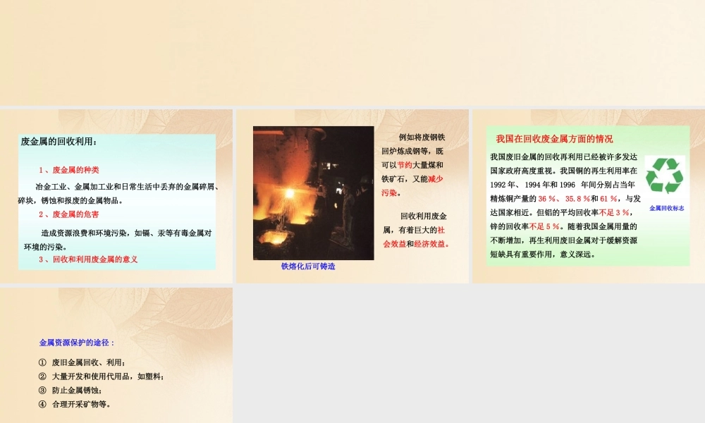 九年级化学下册 64 珍惜和保护金属资源 废金属的回收利用素材 (新版)粤教版 素材