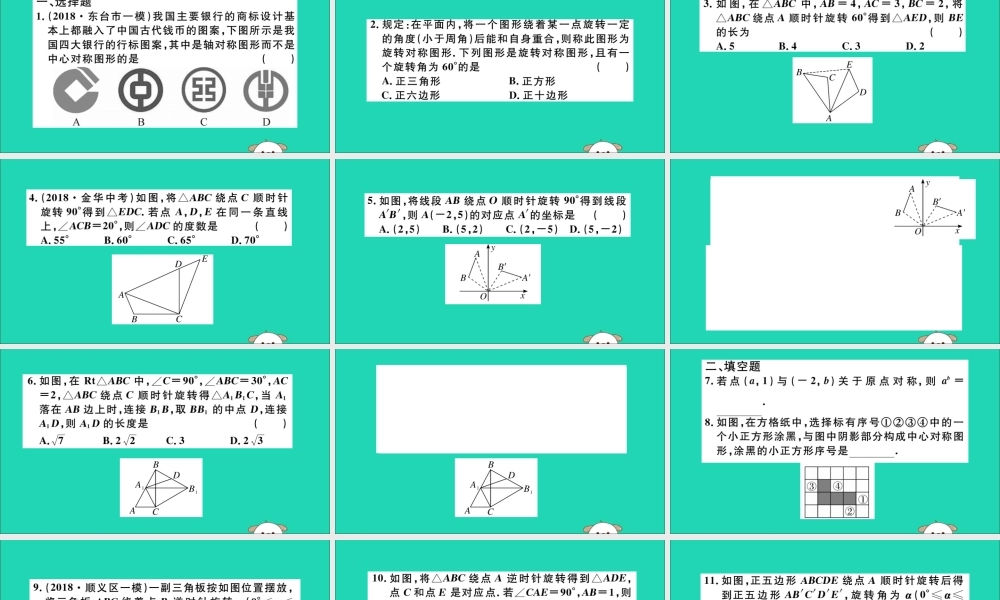 (湖北专用)九年级数学下册 专项训练三 旋转习题讲评课件 (新版)新人教版 课件