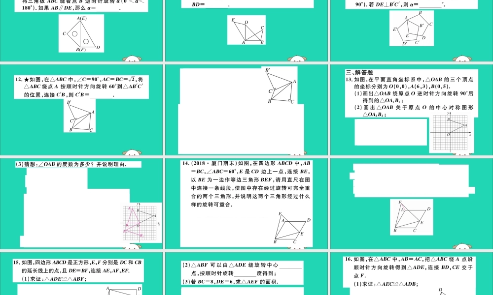 (湖北专用)九年级数学下册 专项训练三 旋转习题讲评课件 (新版)新人教版 课件