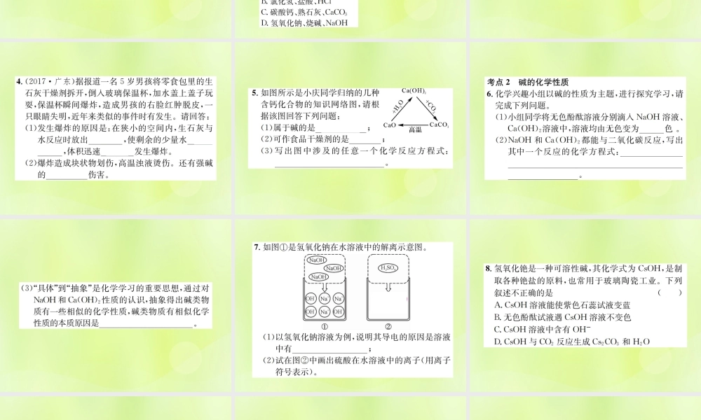 九年级化学下册 第十单元 酸和碱 课题1 第4课时 常见的碱及其化学性质复习课件 (新版)新人教版 课件