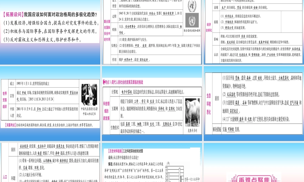 (云南专用)中考历史总复习 第一篇 考点系统复习 板块5 世界现代史 主题四 冷战 结束后世界的多极化趋势(精讲)课件