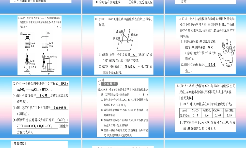 (湖北专版)中考化学总复习 第1部分 教材系统复习 九下 第10单元 酸和碱习题课件1 课件