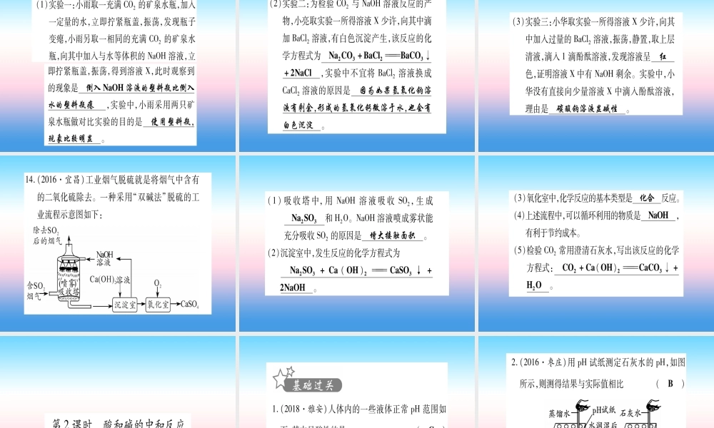 (湖北专版)中考化学总复习 第1部分 教材系统复习 九下 第10单元 酸和碱习题课件1 课件