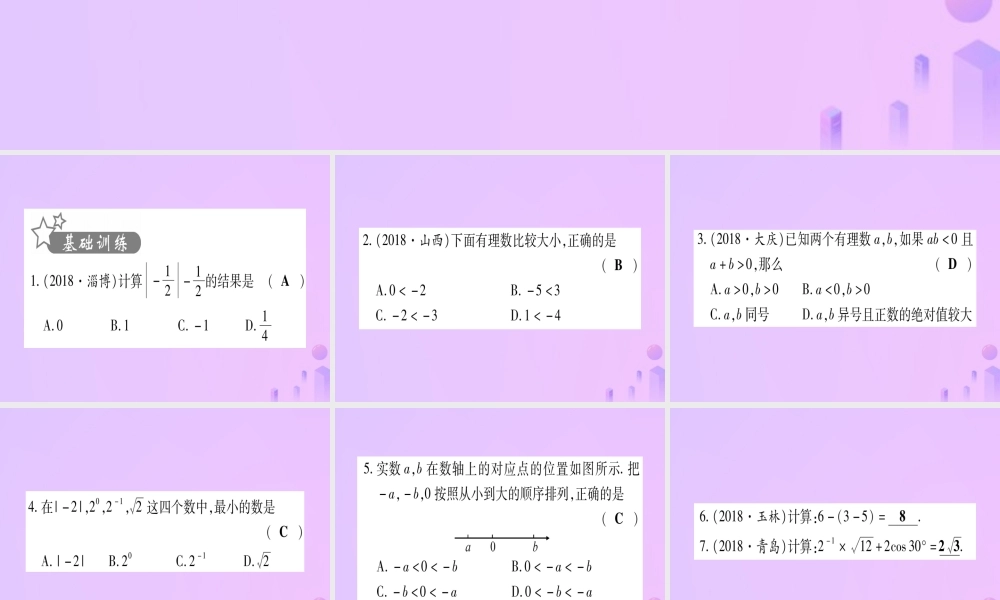 (云南专用)中考数学 第一轮 考点系统复习 第1章 数与式 第1节 实数 课时2作业课件