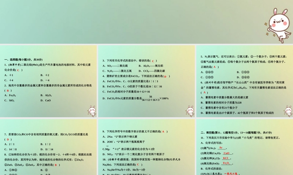 九年级化学上册 双休自测五(第四单元 课题4)作业课件 (新版)新人教版 课件