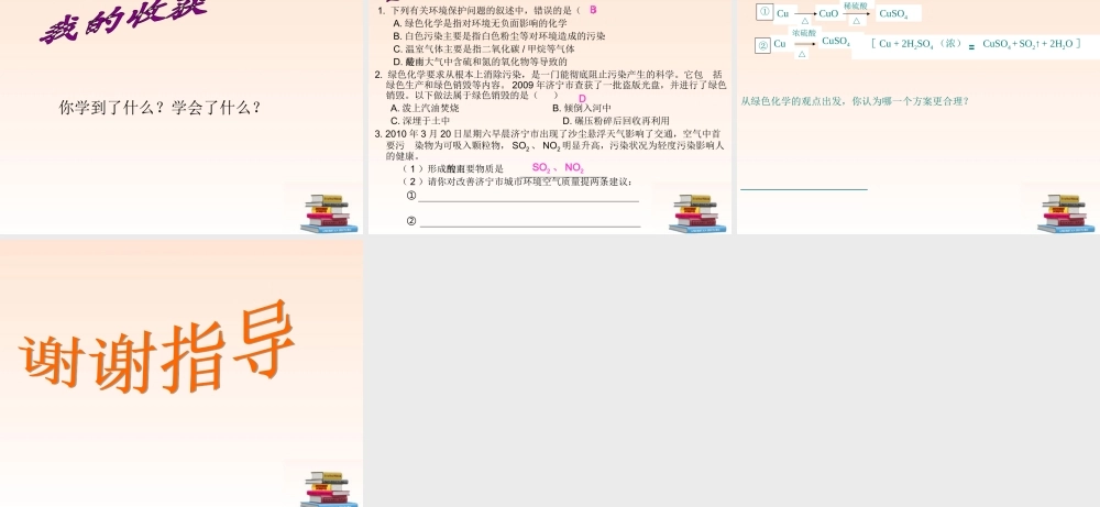 九年级化学 第九章第四节化学与环境保护课件 鲁教版 课件