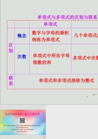 七年级数学上册 整式的加减知识表格素材 (新版)湘教版 素材