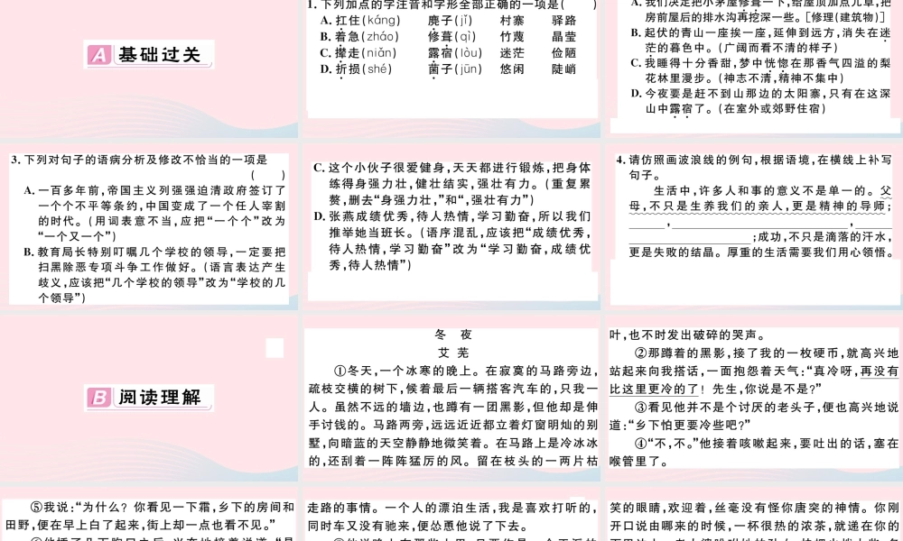 (通用版)文下册 第四单元 14 驿路梨花习题课件 新人教版 课件