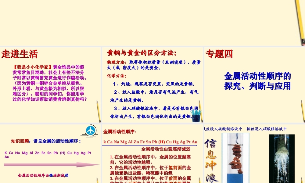 九年级化学 金属活动性顺序的探究课件 鲁教版  课件