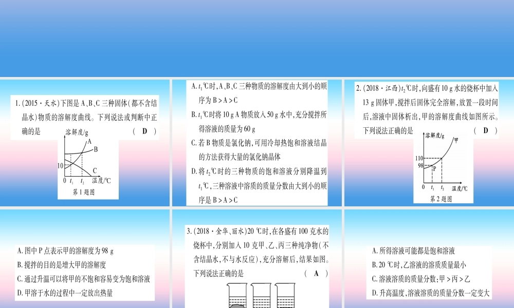 (甘肃专用)中考化学 专题突破三 溶解度及溶解度曲线(提分精练)课件