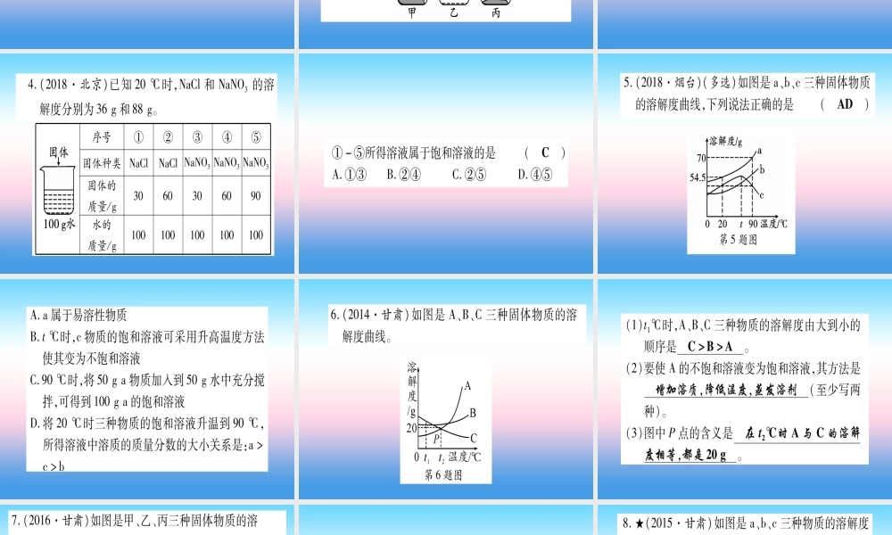 (甘肃专用)中考化学 专题突破三 溶解度及溶解度曲线(提分精练)课件