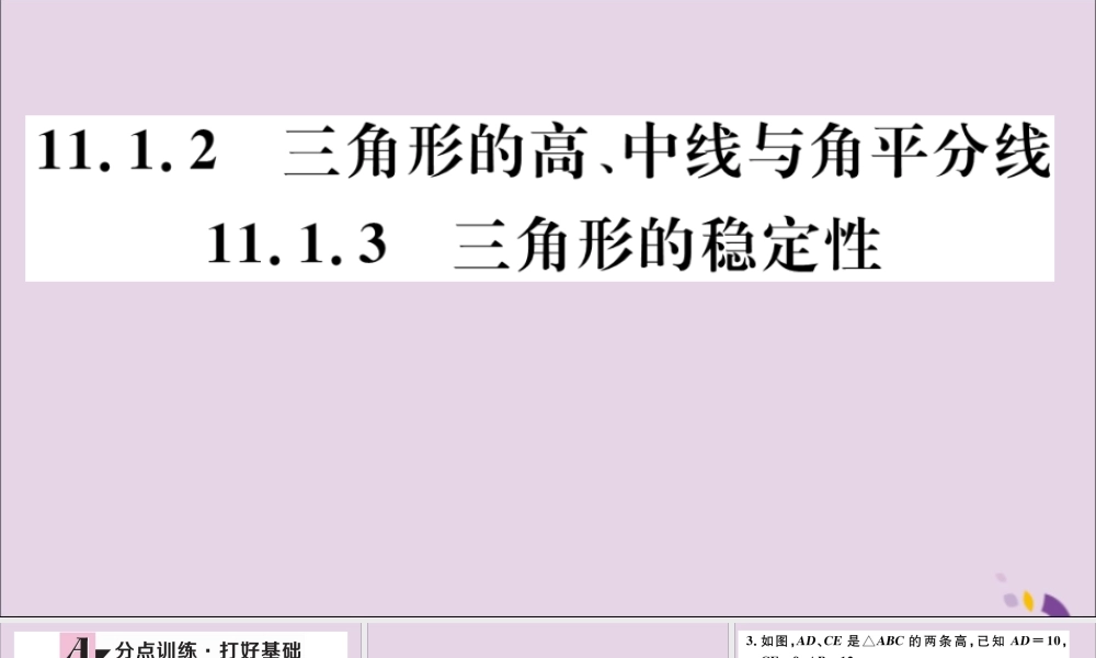 (河北专版)八年级数学上册 11.1 与三角形有关的线段 11.1.2 三角形的高、中线与角平分线 11.1.3 三角形的稳定性习题课件 (新版)新人教版 课件