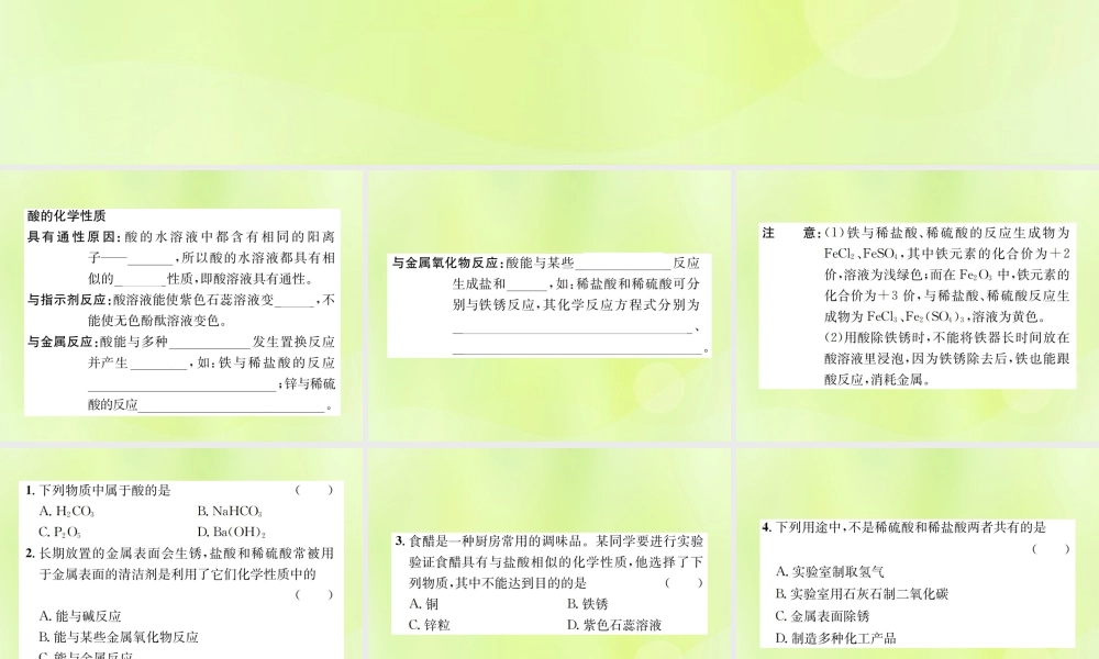 九年级化学下册 第十单元 酸和碱 课题1 第3课时 酸的化学性质复习课件 (新版)新人教版 课件