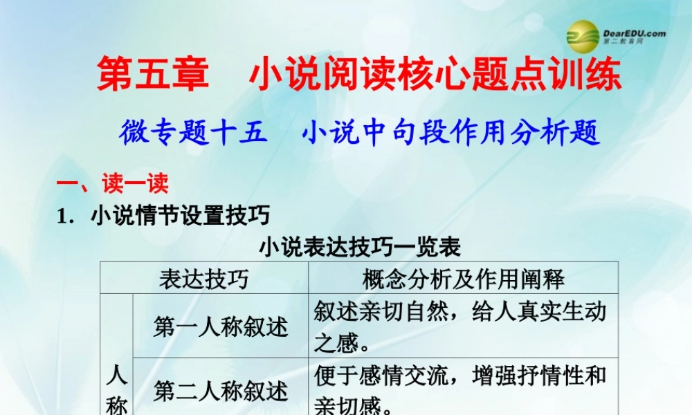 (浙江专用)高考语文二轮复习 考前三个月 第二部分  第五章  微专题十五 小说中句段作用分析题配套课件