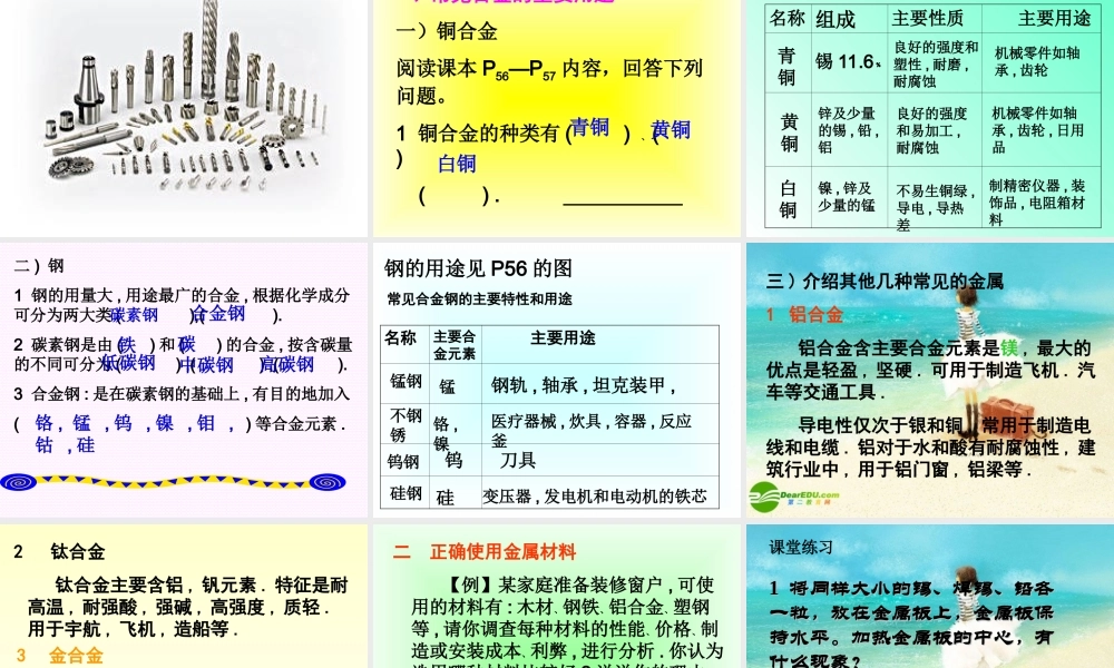 九年级化学下册 (几种重要的金属和合金)课件 人教新课标版 课件