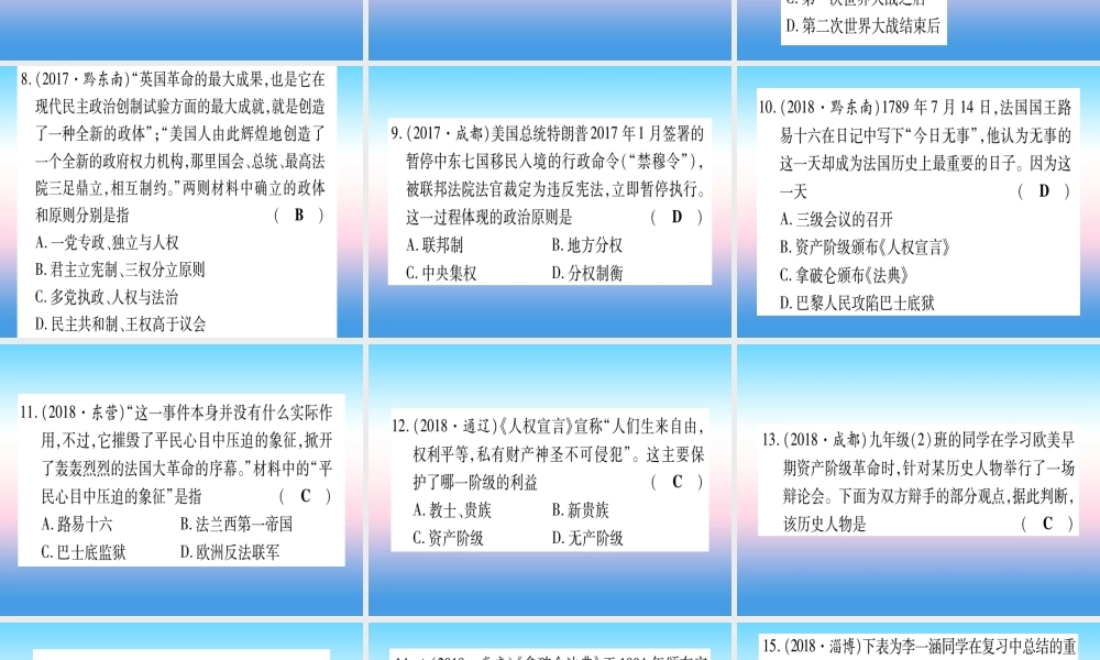 (甘肃专用)中考历史总复习 第一篇 考点系统复习 板块五 世界近代史 主题二 资本主义制度的初步确立(精练)课件