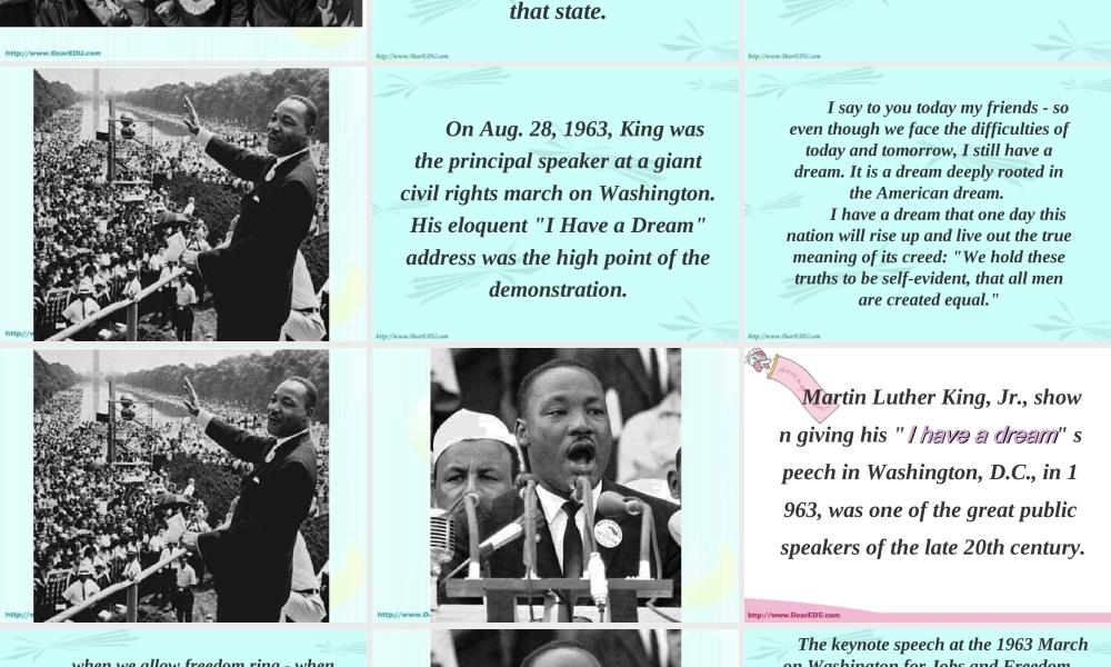 I have  a  dream 湖北省高二英语下学期Unit14 Freedom fighters全单元课件 人教版 湖北省高二英语下学期Unit14 Freedom fighters全单元课件 人教版