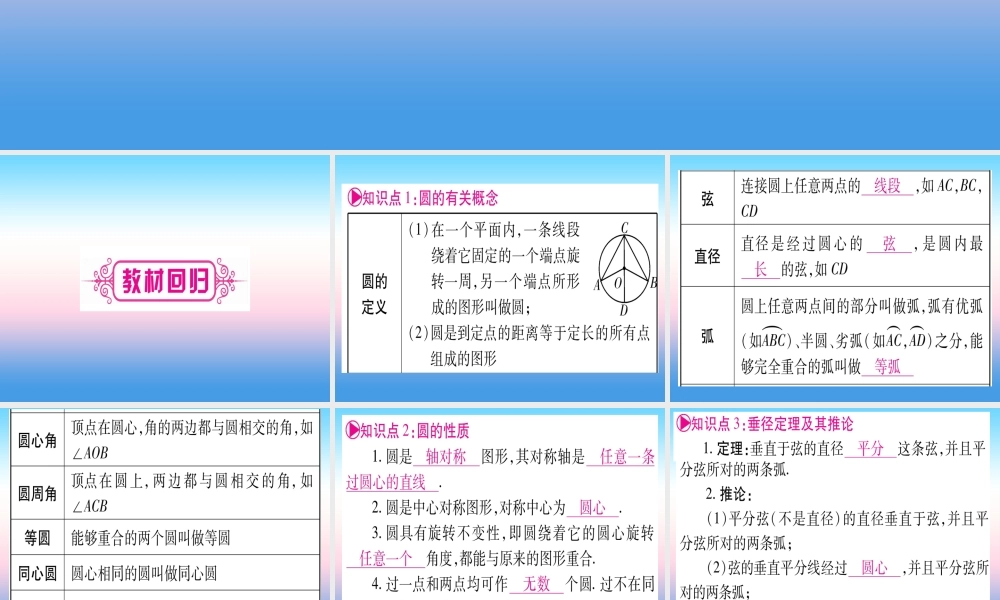 (贵州专版)中考数学总复习 第一轮 考点系统复习 第6章 圆 第1节 圆的有关性质课件