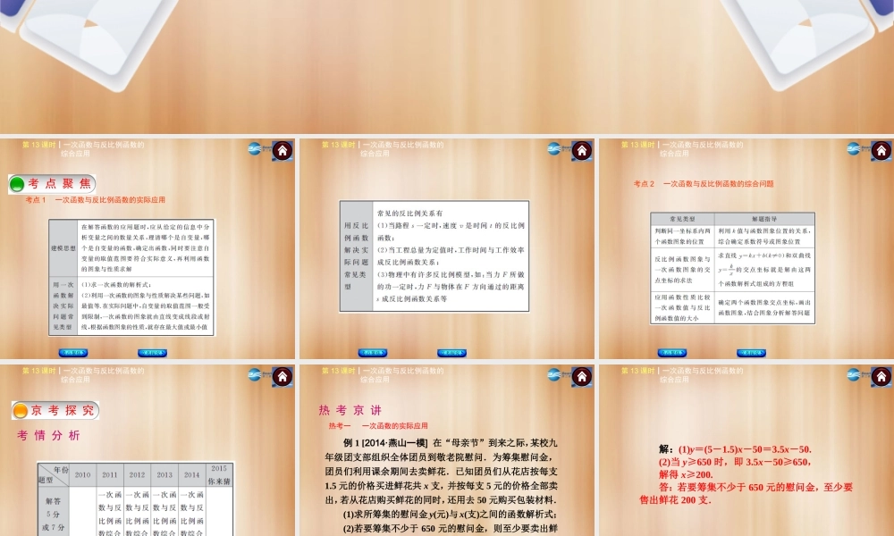(北京)中考数学总复习 第13课时 一次函数与反比例函数的综合应用课件(考点聚焦京考探究热考京讲) 课件